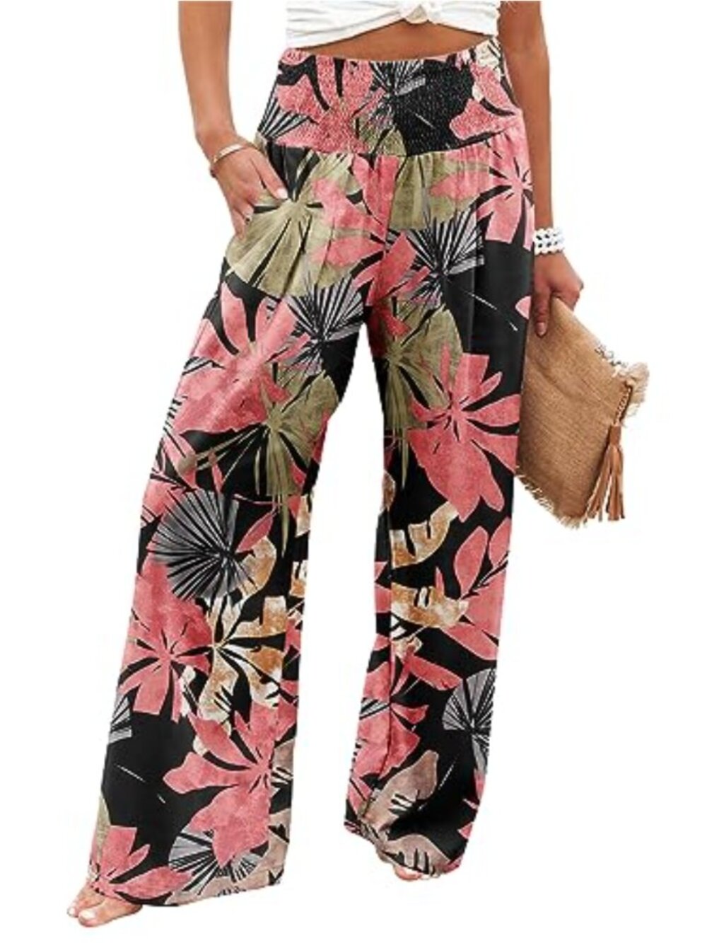 High Waisted Wide Leg Palazzo Pants with Pockets Elastic Waist Loose Lounge